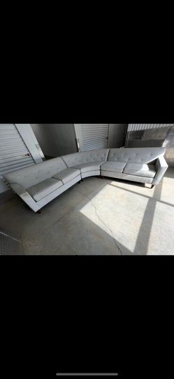 RETAIL $8,000 Ethan Allen Marcus 3 Piece Gray Tufted Modern MCM Sectional Couch Sofa Loveseat