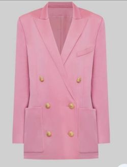 Pink Blazer Jacket Double-Breasted Elegant Oversized Look Gold Buttons Accent M