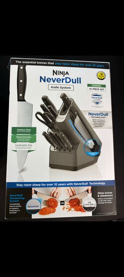 Brand New! Ninja NeverDull Essential 10-Piece Knife System with Built-In Sharpener, Stain & Rust Resistant, Black and Gray