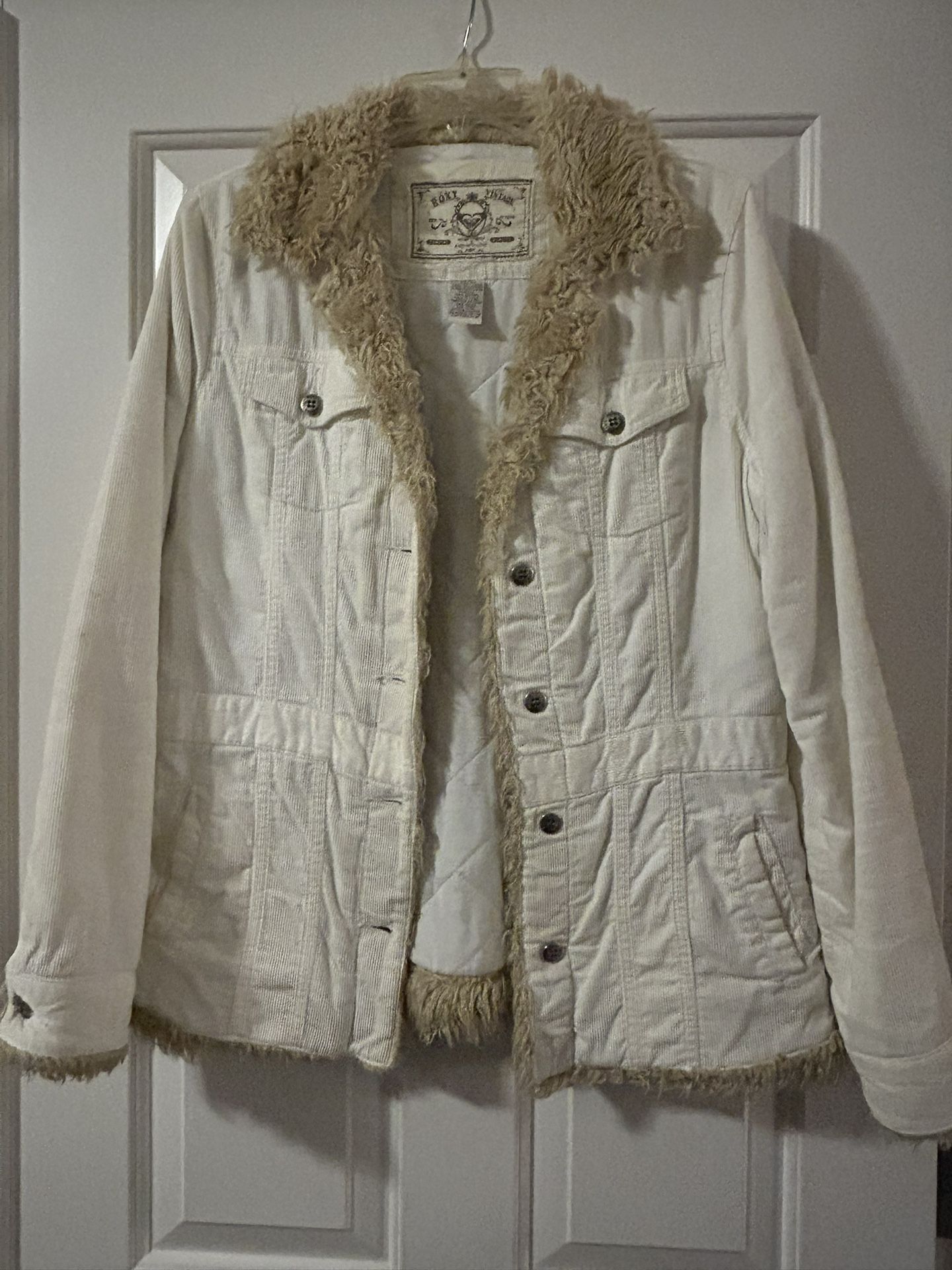 Roxy vintage cream white corduroy jacket with sherpa/shearling accent - size medium