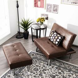 Faux Leather Accent Chair with Ottoman