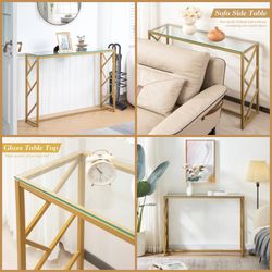 New Gold Accent Table With Glass Top