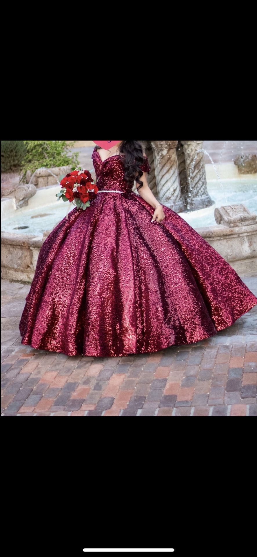 sparkly burgundy Quinceañera dress 