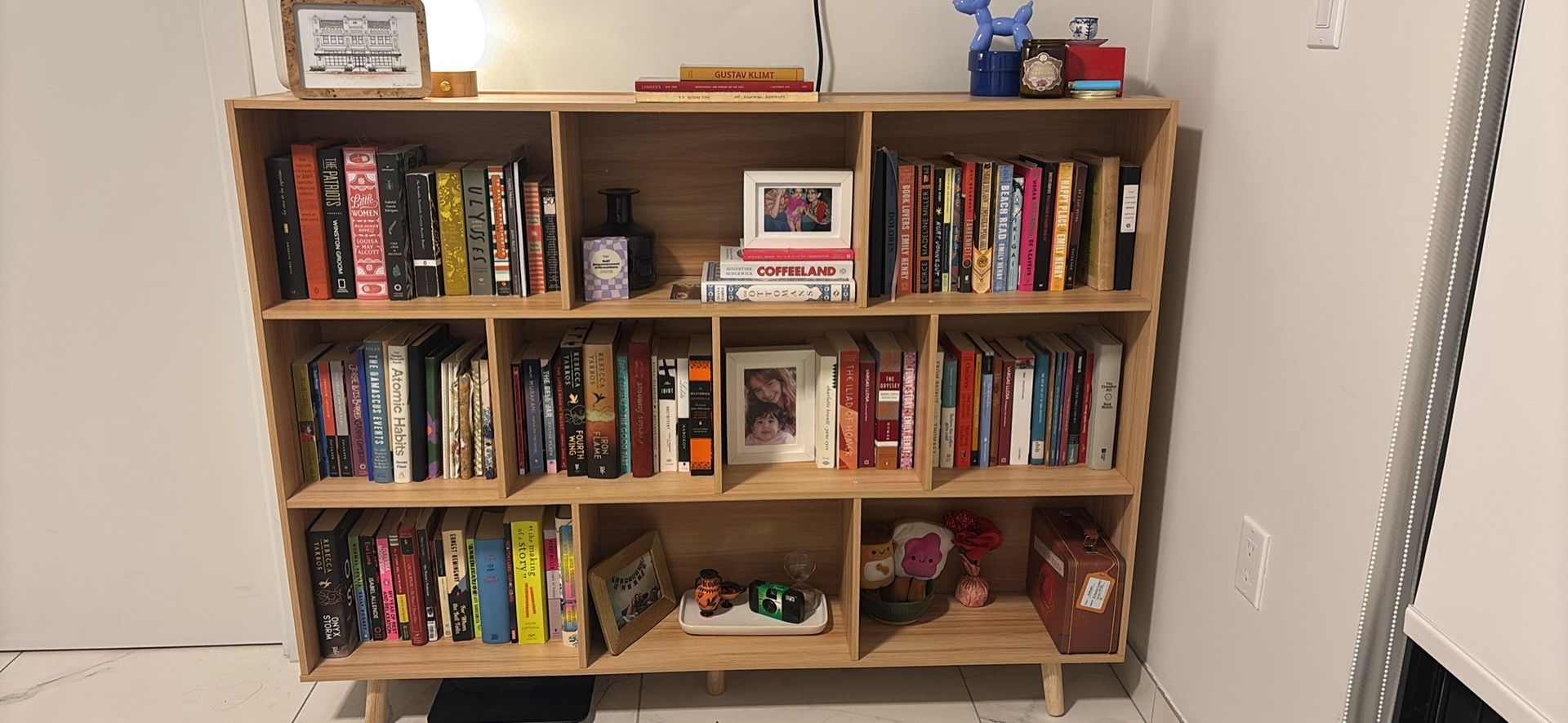 Yellow Wood Decorative Wood Bookcase with Legs and 10 Open Compartments