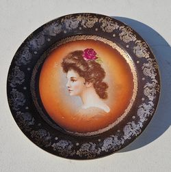 Antique Royal Vienna Beehive Cabinet Display Plate 9 5/8" Woman Portrait & Rose, Over 100 years old.
