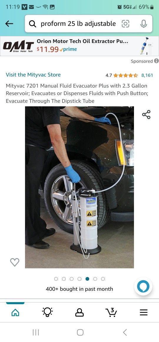 Mityvac 7201 Manual Fluid Evacuator Plus with 2.3 Gallon Reservoir; Evacuates or Dispenses Fluids with Push Button; Evacuate Through The Dipstick Tube