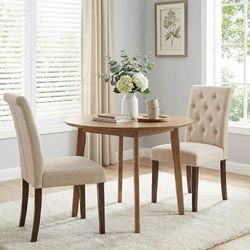 Set of 2 Padded Chairs for Dining Room with High Backrest, Kitchen chairs with Chesterfield-style buttons and solid wood legs, For Living Room and Kit