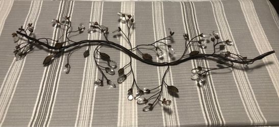 Metal Leaf Branch Wall Decor with Crystal Drops