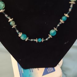 Ice Blu Glass Bead Choker Neclace