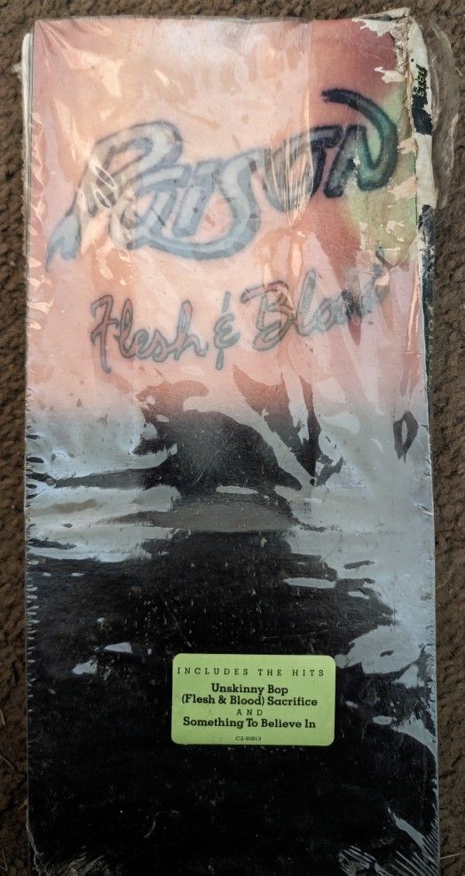 New Poison Flesh & Blood CD Album 1990. C91813 Long Box, Box Damaged, Cellophane Torn. East Or West
