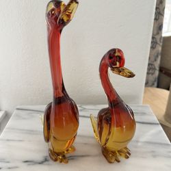 Vintage Mid Century Amberina Murano Ducks (Seguso)
