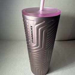 Rare 2023 Starbucks Pink & Metallic Maze Cold Cup Tumbler – 24oz