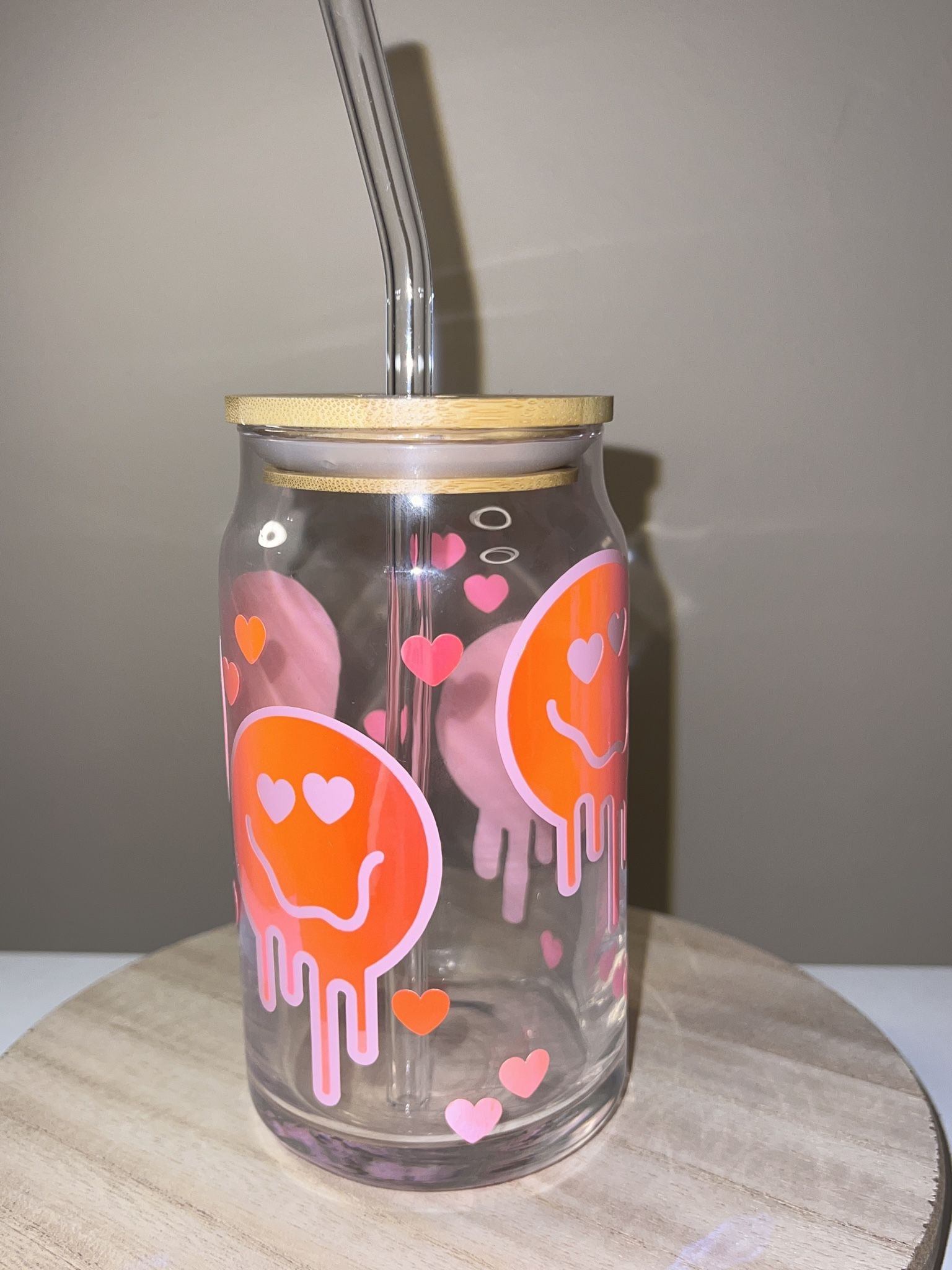 16oz Melted Heart Eyes Glass Cup