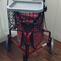 Health line Foldable 3 Wheel Walker W/ Basket And Tray New Open Box