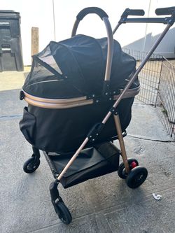 Black Pet Stroller with Rose Gold Frame