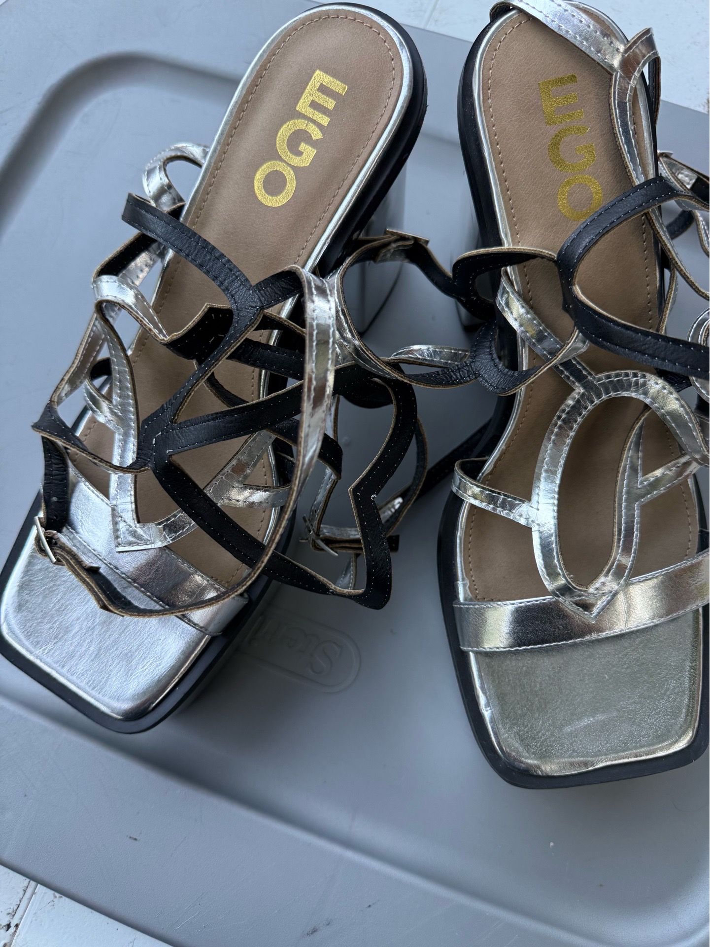 EGO silver and black straps platform sandal