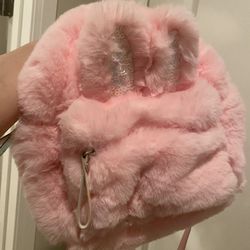 Adorable Plush Rabbit Ear Backpack for Women Fashionable Pink Casual Shoulder Bag Lightweight Portable for School Travel Shopping