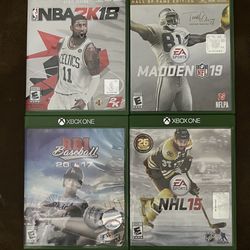 4 Xbox one games Madden 19, NBA2k18, RBI baseball 2017, and NHL 15