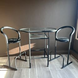 80s Glass Bar Table Stools Set Minimal