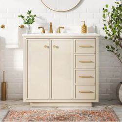 Stanfield 36-in Linen Beige Undermount Single Sink Bathroom Vanity with White Engineered Sink