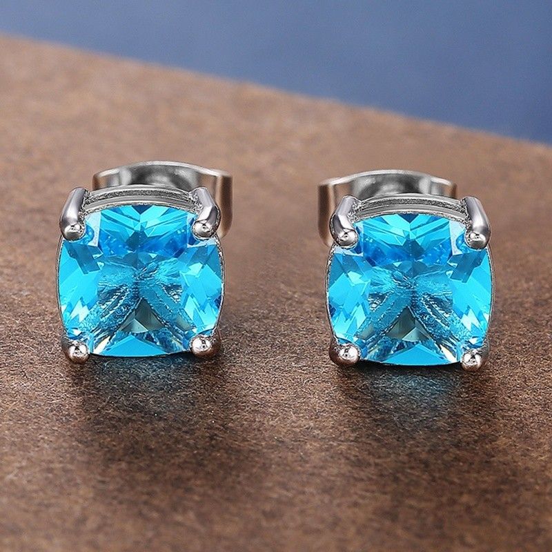 "Classic Square Stud Earrings Blue CZ Earrings For Women, HA4276