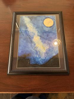 Framed Night Sky Painting – Milky Way, Moon & Stargazer