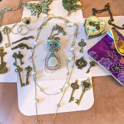 Huge Jewelry Lot Necklaces,Agate Stones,Beads,Pendants Steampunk Etc