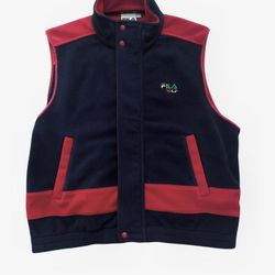 FILA Golf fleece navy blue/red vintage zip up and button vest Size Large 