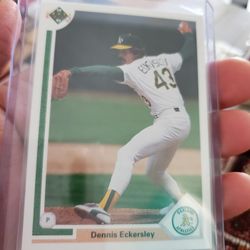 Dennis Eckersley Error 1991 Upper Deck Hockey Sticks Hologram Back Baseball Card 