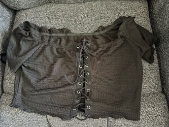 Black Smocked Lace-Up Crop Top