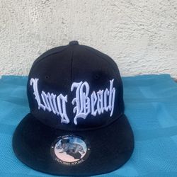 Long Beach Old English Font Black SnapBack Hat