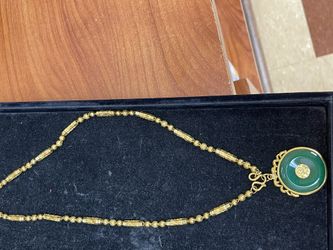 24k Gold Chain And Jade Pendant 