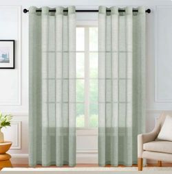 Linen Blended Textured Semi-Sheer Grommet Curtains- 37"/52" Wifths Semi-private & light-filtering Linen-style panels for Bedroom 4 panels