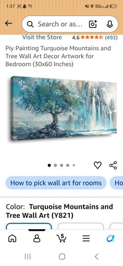 Piy Painting Turquoise Mountains and Tree Wall Art Decor Artwork for Bedroom (30x60 Inches)