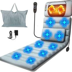 Full Body Massage Mat with Heat & Movable Shiatsu Neck Back Massager Pillow,Massage Pad with Back Lumbar Support,9 Massage Modes,10 Vibration Motors &