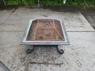 Square Copper Top Fire Pit with Spark Screen and Poker