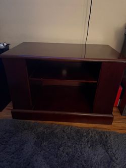 Dark Cherry Wood TV Stand with Shelves
