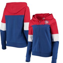 Chicago Cubs New Era Women Colorblock French Terry Full-Zip Hoodie Royal Size: M