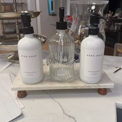 3 Glass Bottles And Marble Tray