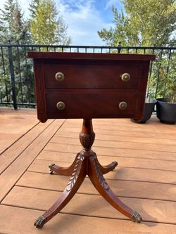 Vintage Drexel "Meriden" Mahogany Slim Square Side Table - Pedestal Base & Brass Claw Feet (Model 3301)