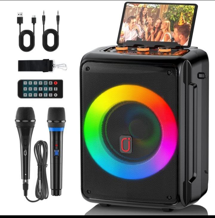 Karaoke Machine with 2 Microphones, Portable Bluetooth