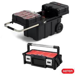 Heavy-Duty Keter Masterloader Rolling ToolBox + 18in Cantilever Organizer / Telescoping Handle