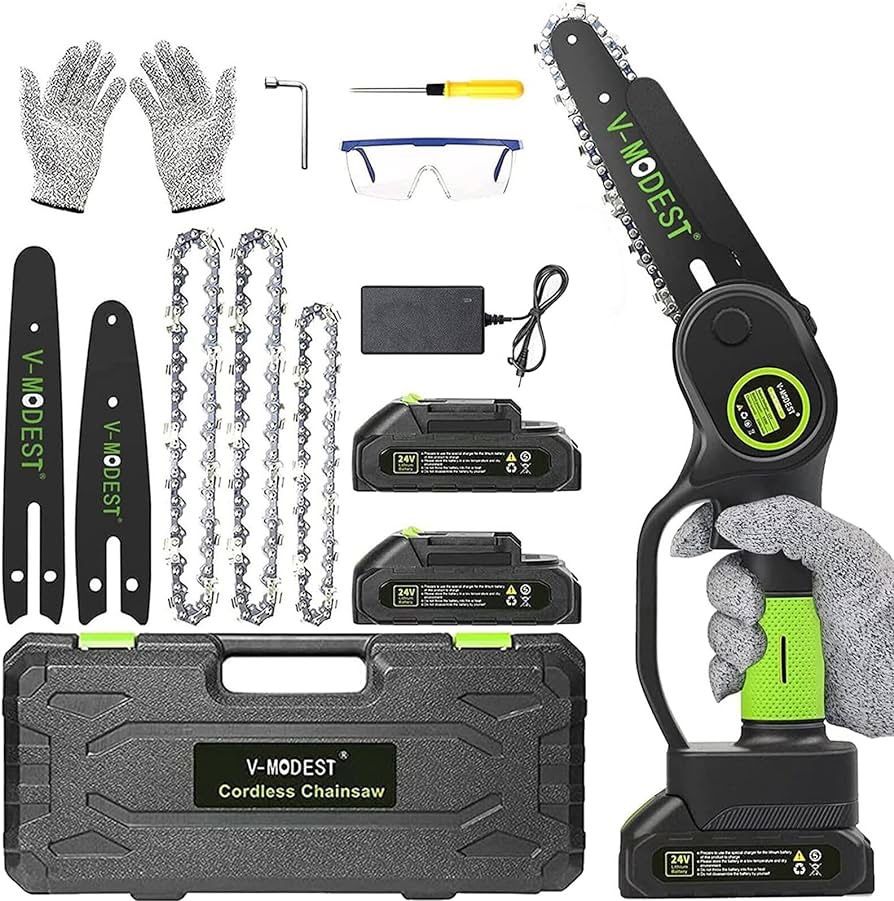 Mini Chainsaw Cordless 6 Inch 4 Inch, Portable Brushless Handheld Electric Chainsaw By 2x21V Battery Powered, 23.4 ft/s Chain Speed