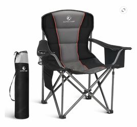 ALPHA CAMP Folding Camping Chair Oversized Heavy Duty Padded Outdoor Chair with Cup Holder Storage and Cooler Bag, 450 LBS Weight Capacity, Thicken 60
