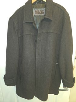 MARC NEW YORK Andrew Marc Men's XL Dark Brown Wool Coat Leather Collar
