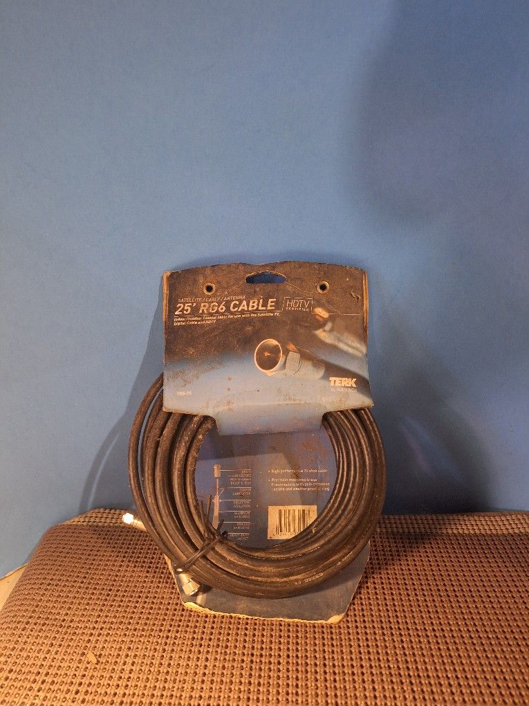 Satellite/Cable/Antenna 25' RG6 Cable Black/HDTV Certified-$25
