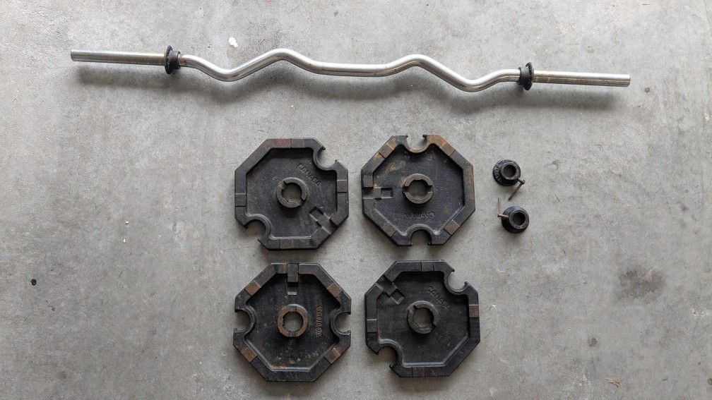 EZ Bar With 4x 10lb Plates And Clamps