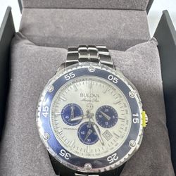 New Bulova Men's Marine Star Quartz  Chronograph Calendar Silver Watch 42 MM 98B423