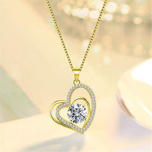 "Hollow Dainty Gold Plated CZ Heart Necklaces for Women/Girls, L647
 
 