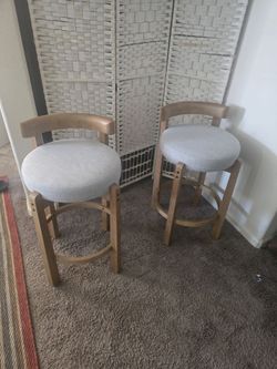 Set of 2 Wood Bar Stools with Upholstered Seats